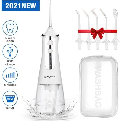 Cordless Water Flosser Oral irrigator with 5 tips Portable Water Teeth Cleaner 350ML Water Tank Waterproof Water Dental Flossing