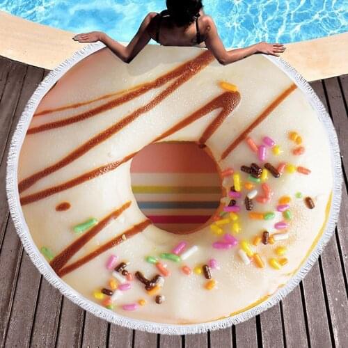 Kawaii Doughnut Dessert Candy Foods Beach Bath Towel Round Sea Blanket Digital Printing Seaside Yoga Carpet Picnic Mat Absorbent
