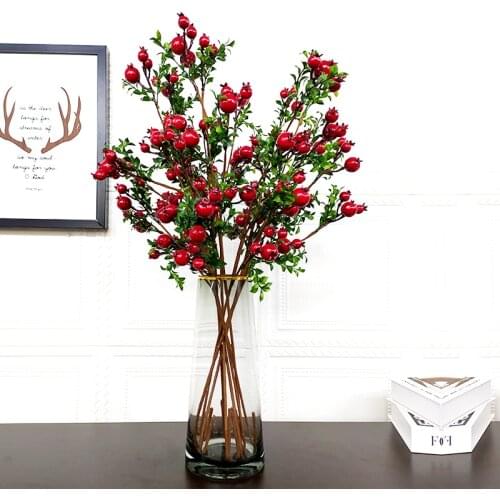 Red Christmas Berry Artificial Pine Cone Christmas Decoration Fake Flower Artificial Pine Tree Branch Crafts DIY Home Party