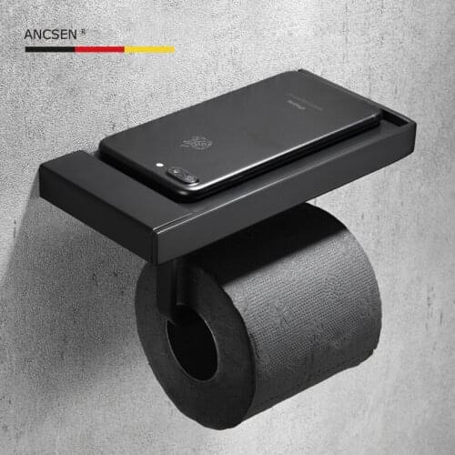 Matte black/ Mirror Polished paper towel rack stainless steel paper roll rack mobile phone tablet storage toilet Paper Holder