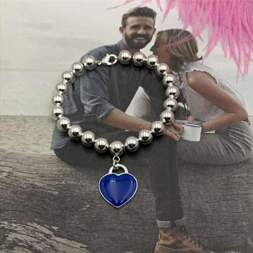 Fashion original enamel heart brand 8mm round bead bracelet S925 sterling silver jewelry high quality brand logo gift for women