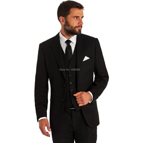 2016 Men Business Suits Slim Fit Black Men Wedding Party Suits Groom Tuxedos Groomsman Bridegroom Suit (Jacket+Pants+Tie+Vest)