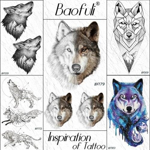 Baofuli Tribal Wolf Men Women Temporary Tattoos Water Tranfer Body Art Fake Tattoo Sticker Geometric Arm Leg Ankle Tatoos Paper
