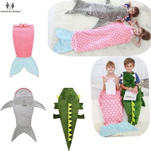 Flannel Soft Baby Kids Sleepsacks Children Sleeping Bag Fluffy Sleepwear Clothing Shark Mermaid Tail Blanket Bedding Swaddling