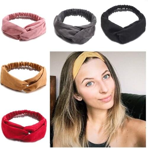 Women Summer Autumn Suede Headband Vintage Cross Knot Elastic Hair Bands Soft Solid Girls Hairband Hair Accessories