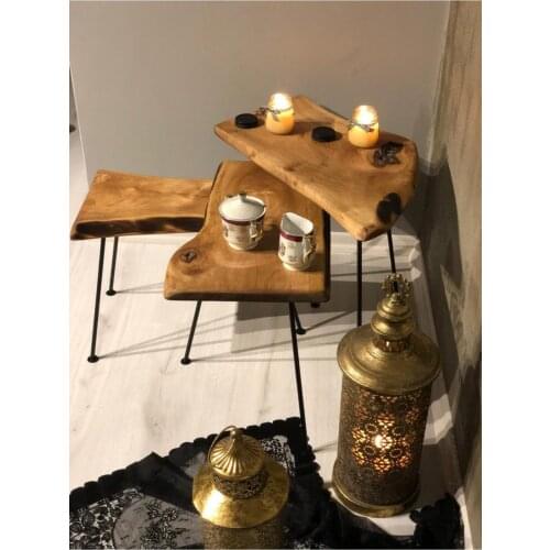 Natural Walnut Ahşaplı 3 Pcs Zigon Coffee Table