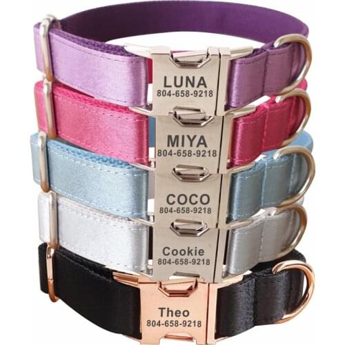 Personalized Dog Collar Customized Pet Collars Free Engraving ID Nameplate Tag Pet Accessory Shiny Fiber Puppy Collar Leash Set