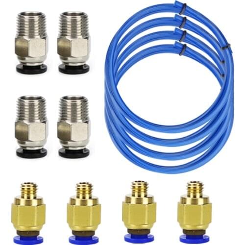 PC4-M6 M10 Pneumatic Connector With PTFE Teflonto Tube 2*4MM For ender 3 Upgrade Kit 3D Printer Parts 1.75mm Bowden Extruder