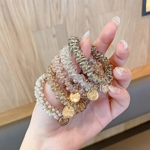 Korean Simple Exquisite Crystal Beads Weaving Rubber Band Hair Rope for Sweet Girl Women Fashion Ponytail Hair Accessories