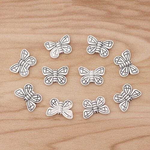 50 Pieces Butterfly Spacer Beads 2 Sided for Bracelet Jewellery Making Accessories 15x11mm