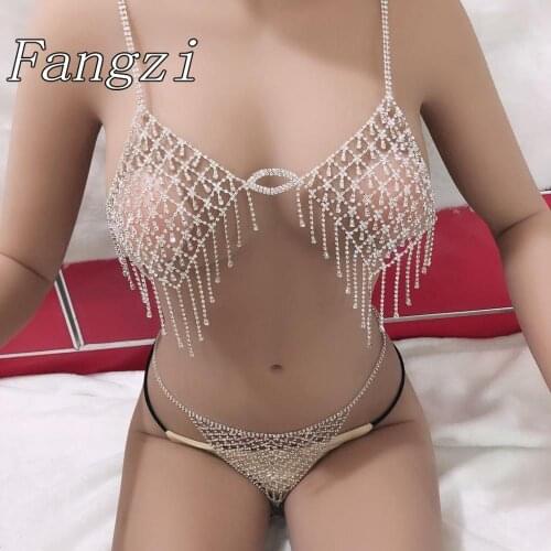 Sexy women crystal bra full set Bikini Body jewery shiny luxury Rhinestone transparent underwear T-shirt nightclub jewelry gift