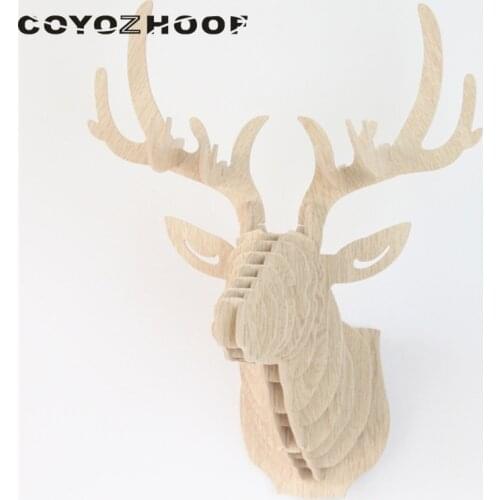Nordic Decor Wooden Elk 3D Puzzle DIY Model Wall Hanging Deer Head Christmas Animal Wildlife Sculpture Figurines Gift Crafts