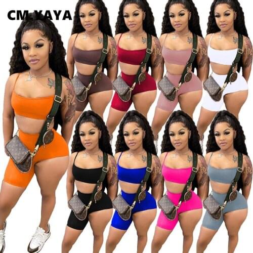 CM.YAYA Women Two 2 Piece Outfits Set Spaghetti Strap Crop Tops and High Low Shorts Street Matching Set Active Workout Tracksuit