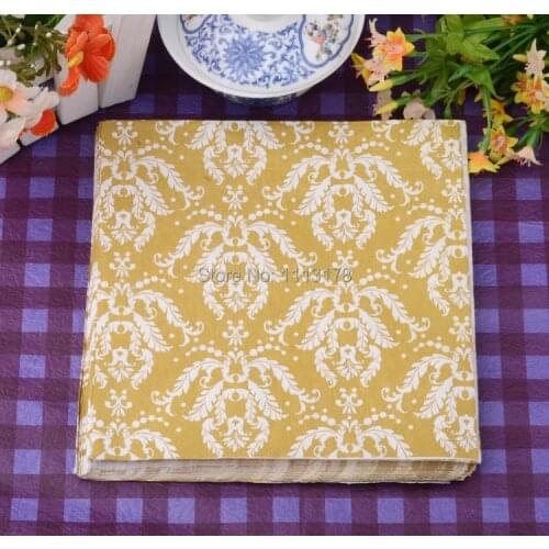 3 packs 60pcs Gold pattern Wedding napkins Color Napkin Paper 60% Virgin Wood napkin free shipping