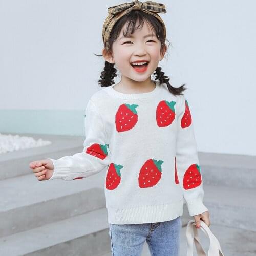 Baby Girl Sweaters Baby Sweaters Korean Sweet strawberry pattern Autumn Winter Kids Clothes Knit Pullover Casual Top Clothing