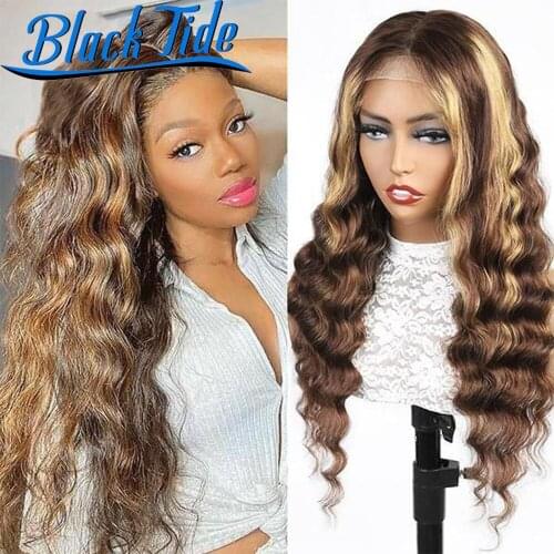 Loose Deep Wave Wig Highlight Wig Remy 13X4 Lace Front Human Hair Wig Pre Plucked 180% Brazilian Transparent Lace Frontal Wig
