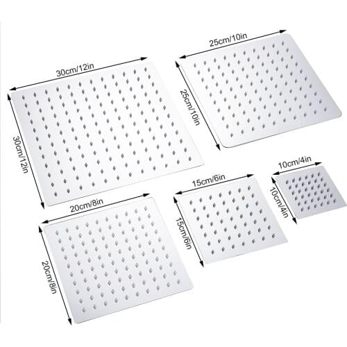 12/10/8/6/4 inch Rainfall Shower Head Stainless Steel Ultra-thin Shower Heads Chrome Finish Round & Square Rain Shower Head