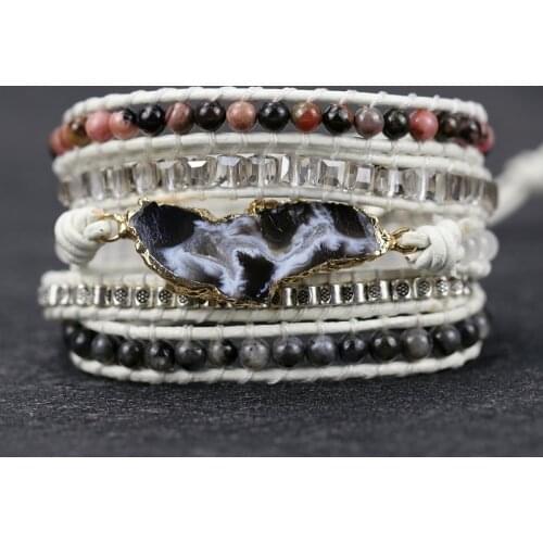 Unique Mixed Natural Stone Crystal Charm 5 Strands Wrap Bracelets for women Handmade Boho LOVERS jewelry dropshipping