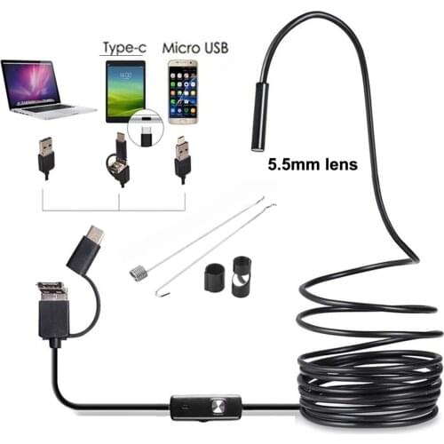 3in1 5.5mm Type C Waterproof Endoscope Camera Inspection 1m 2m 3.5m 5m USB Cable 6LED Endoscope Borescope Android Endoscope