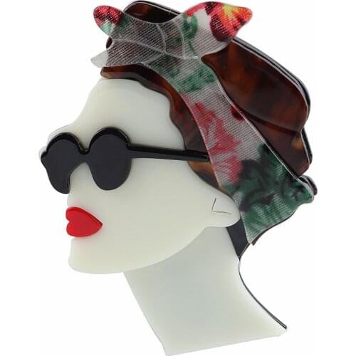 New Beautiful Flower Hairband Lady Side Face Acrylic Brooches For Women Girls Resin Badge Lapel Pins Brooch Fashion Jewelry Gift