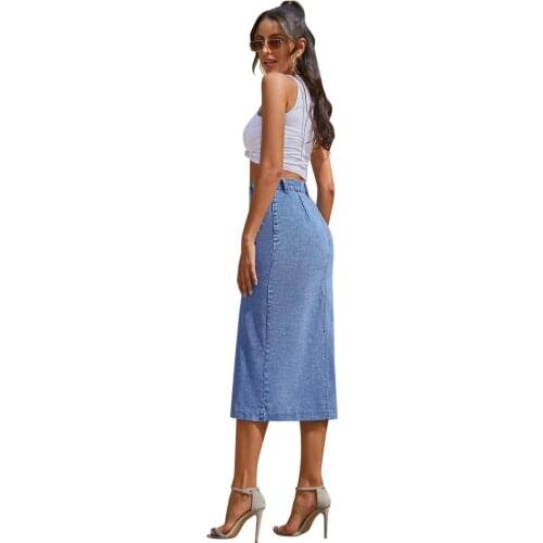 2021 Women Denim Skirt Female Vintage High Waist Single-breasted Slit Jeans Skirt Ladies Fashion Long Skirts Streetwear