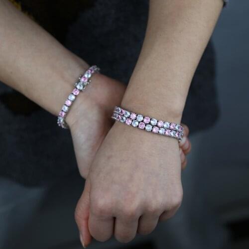 Iced out 5MM 17cm 19CM pink white CZ Tennis Bracelet Bangle For Women Wedding Fashion Jewelry Wholesale Christmas Gift