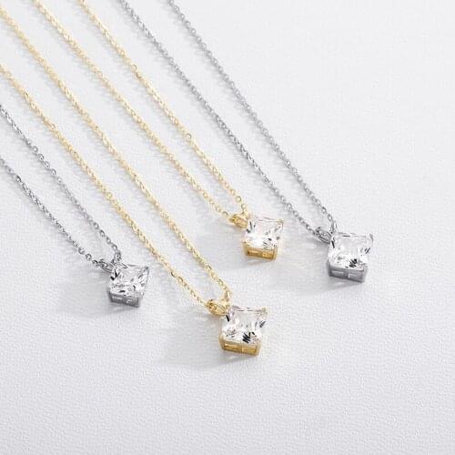 S925 Sterling Silver Moissanite Set Bling Ice Out Simple Geometric Square Pendants Necklaces for Women Charm Jewelry Gift