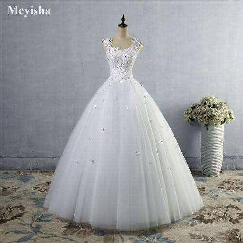 ZJ9078-C White Ivory Sweetheart Flower Spaghetti Straps Lace Crystal Wedding Dresses 2017 2018 Bridal Gown Plus Size Size 2-26W