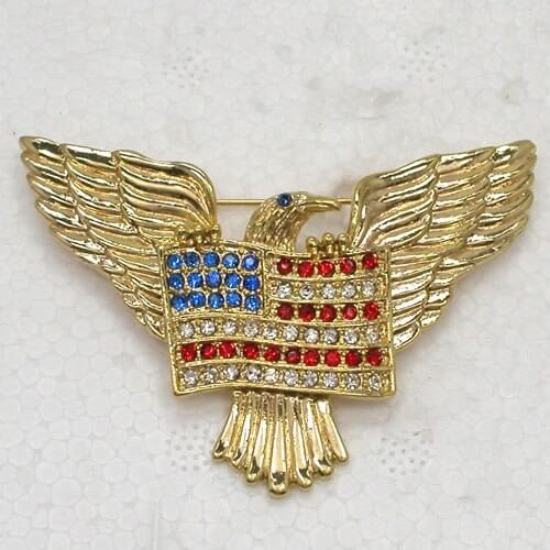 12pcs/lot Wholesale Fashion brooch Us Flag Eagle Rhinestone Pin brooches C101914