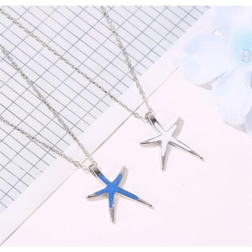 12 Pieces/Lot White Blue Starfish Necklace Women Silver Color Choker Pentagram Pendant Clavicle Chain Ocean Animal Charm Jewelry