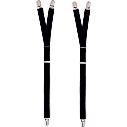 2Pcs Nylon Y Style Elastic Leg Suspender Strap Shirt Stays Non-slip Locking Clampss Black New