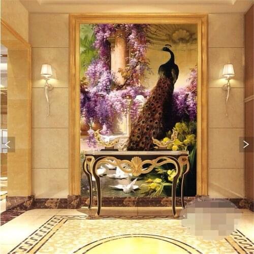 Beibehang 3d art mural HD Continental Classic Peacock dove covering Home Decor Modern Wall Painting For Living Room wallpaper