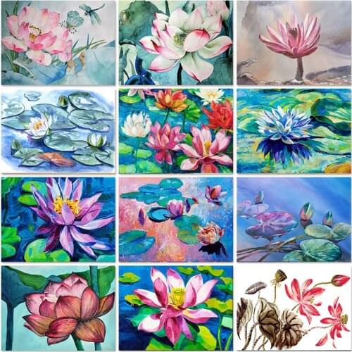 5D Diy Diamond Embroidery Lotus Pond Diamond Painting Lotus Pictures Rhinestone Lotus Leaf Mosaic Cross Stitch Kits Home Decor