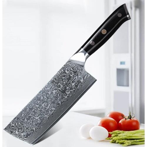TURWHO 7 inch Nakiri Knife Japanese 67 layer Damascus Samurai Steel Kitchen Knife G10 Handle Chef Knives Cleaver Cutlery