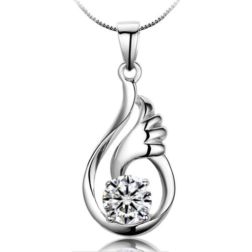 Promotions!! 100% 925 Sterling Silver With CZ Crystal Woman Pendant Necklace Nice Angle Wing Design Jewelry