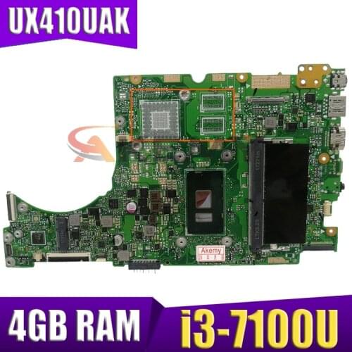 Akemy UX410UAK Motherboard For ASUS UX410UQ UX410UQK UX410UV UX410U RX410U Laotop Mainboard with i3-7100U CPU 4GB RAM