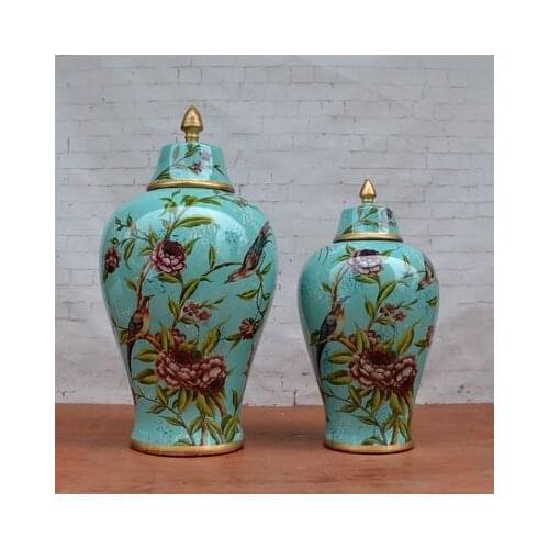 American Country Hand-painted Flower And Bird porcelain temple jar Storage jar Decorative Pot Home Decoration ceramic jar vase