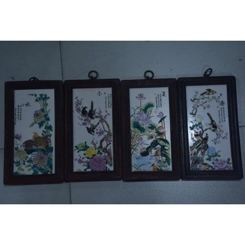 Antique porcelain brand painting,four Seasons Flowers and birds, 4 pieces/pack, Hand-painted crafts, best collection