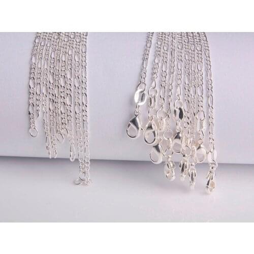 Free Shipping 5pc silver Figaro Chain Necklace 18inch 2mm Fine Jewelry For Women Men