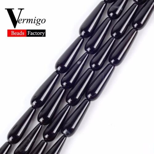 Wholesale 10x30mm Water Droplets Shape Natural Gem Stone Black Agates Charm Beads Diy Bracelet Jewelry Accessories Making