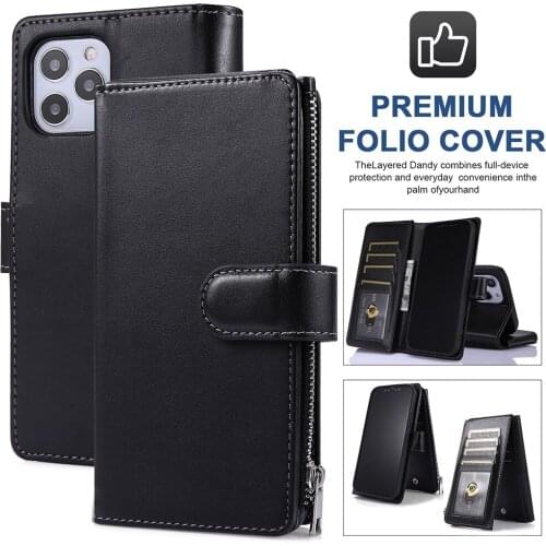 Zipper PU Wallet Case For iPhone 12 Pro 12 Magnetic Flip Cover 9 Card Slots Case For iPhone 11 Pro 11 X XR XS Max 6 6S 7 8 Plus
