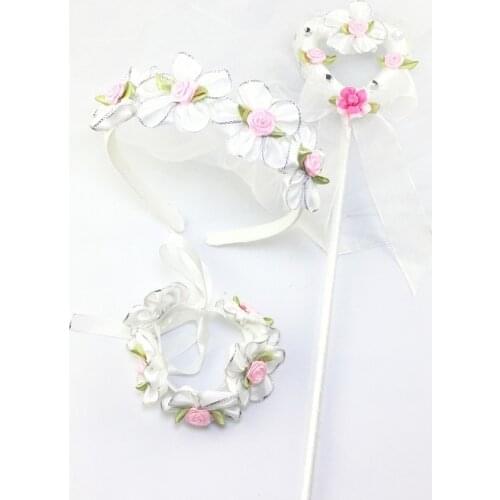 Kids Veil Hair Wreath Garland Fairy Stick Wand Bracelet Princess Birthday Party Accessory Baby Shower