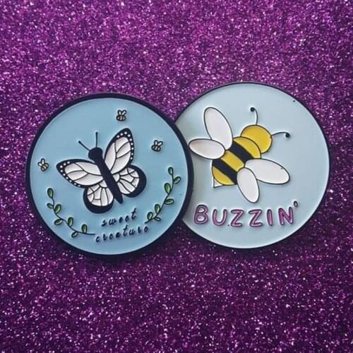 Cute Butterfly Honey Bee Enamel pin Round badge insect jewelry animal accessories brooches Lapel pins For Friends Gifts