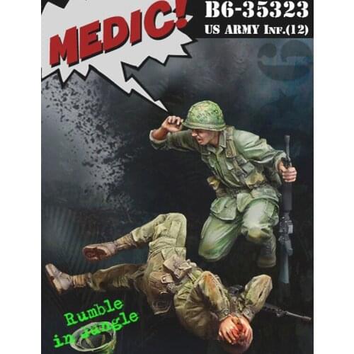 1/35 Resin Model figure GK Soldier "Medic!" Soldier calling for help in battle Military theme WWII Unassembled and unpainted kit