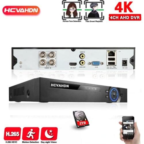 H.265 4K Hybrid 4 Channel DVR Recorder H.265 8MP Motion Detection DVR Security Camera System 4CH XMEYE Surveillance Recorder 5MP