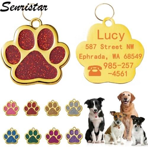 Personalized Pet Cat Dog ID Name Tag Custom Metal Engraved Luxury Paw Dog Tags For Puppy Bulldog Small Dog Collar Accessories