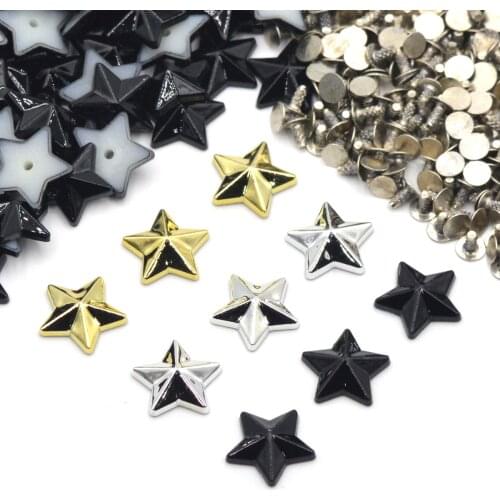KALASO 50Sets Silver Gold Black Plated Acrylic Star Punk Studs Rivets Spikes for Shoes Bag Garment Decoration Accessories 13mm