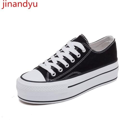 Canvas Shoes Women Platform Sneakers Lace Up Fashion Casuales Women Comfortable Shoes Black White Sneakers Woman Vulcanize Shoes