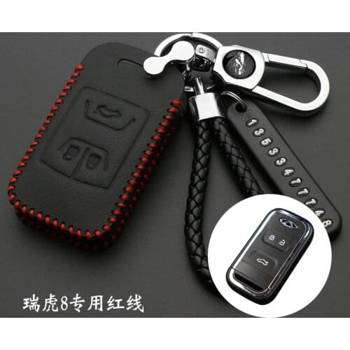 Leather Skin Bag For Chery Tiggo Arrizo Smart Remote Key 3 Button Case Holder Car Interior Accessory car styling