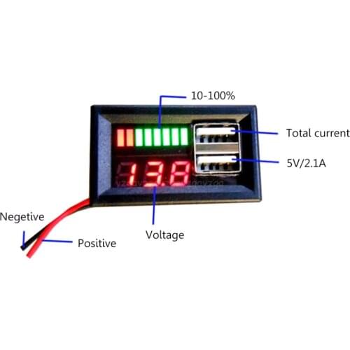 Red/Blue LED Digital Display Voltmeter Mini Voltage Meter Battery Tester Panel For DC 12V Cars Motorcycles USB 5V2A output